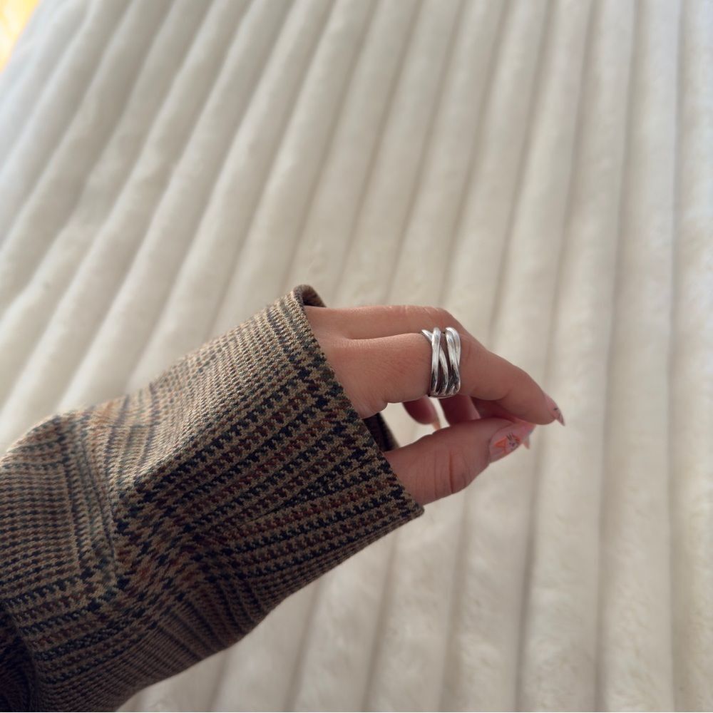 925 Sterling silver Interlocked adjustable ring minimalist preppy statement ring